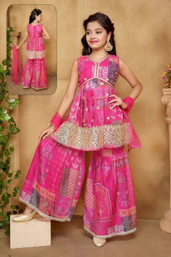 Pink_New_Designer_Heavy_Japan_Satin_Embroidery_Work_Top_And_Sharara_For_Girls