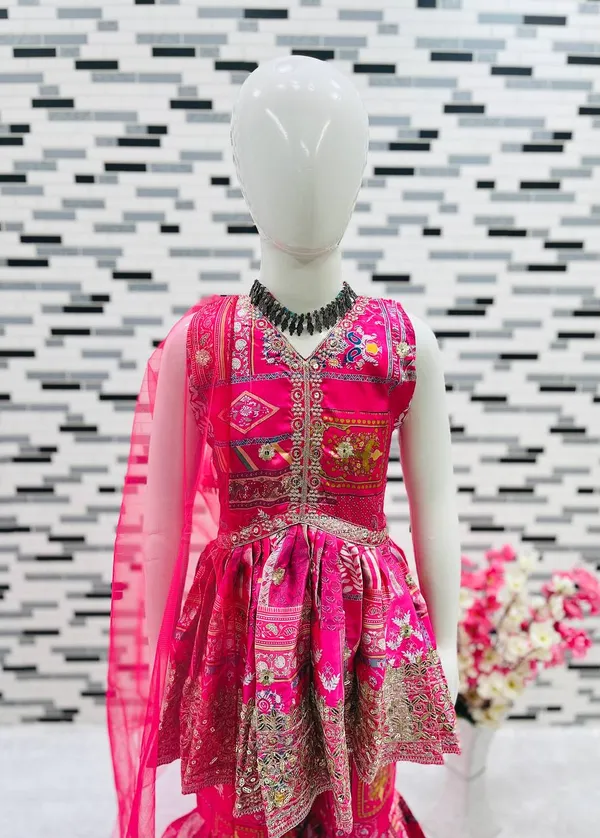 Pink_New_Designer_Heavy_Japan_Satin_Embroidery_Work_Top_And_Sharara_For_Girls
