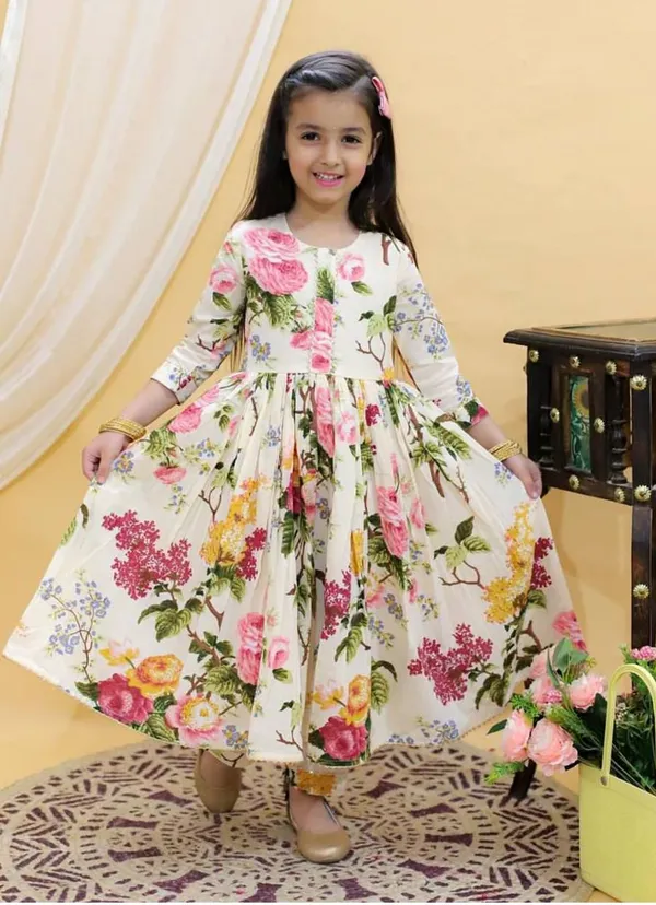 White_Presenting_New_Designer_Heavy_Faux_Georgette_With_Digital_Print_Work_Gown_For_Girls