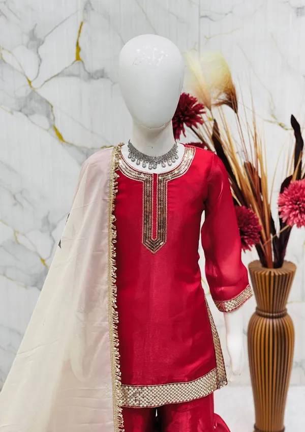 Trending_Launching_New_??signer_Party_Wear_Look_Heavy_Fendi_Silk_Top_Sharara_&_Dupatta_Set