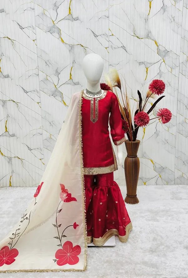 Trending_Launching_New_??signer_Party_Wear_Look_Heavy_Fendi_Silk_Top_Sharara_&_Dupatta_Set