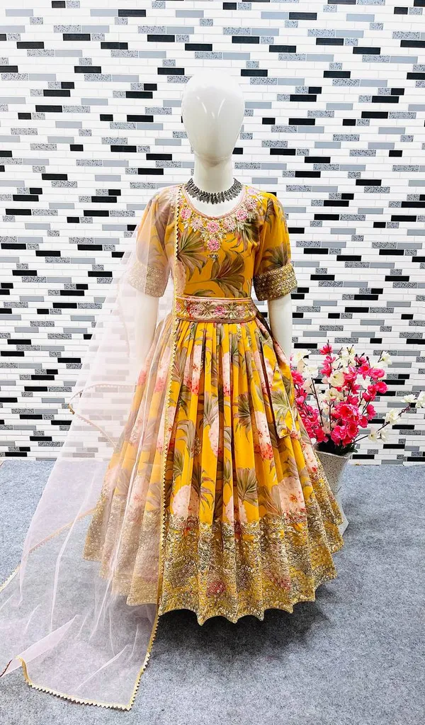 Yellow_New_Designer_Heavy_Faux_Georgette_Gown_For_Girls