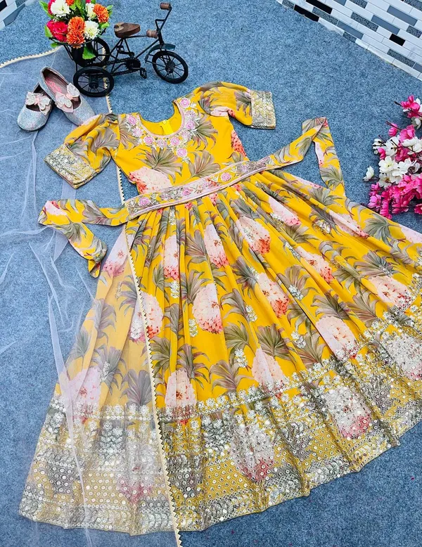 Yellow_New_Designer_Heavy_Faux_Georgette_Gown_For_Girls