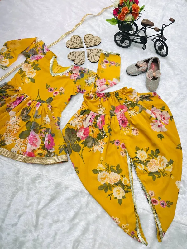 Yellow_New_Designer_Heavy_Faux_Georgette_Dhoti_Salwar_Suit_For_Girls
