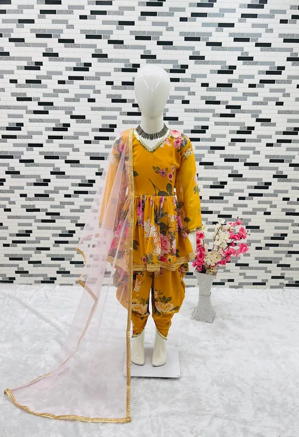 Yellow_New_Designer_Heavy_Faux_Georgette_Dhoti_Salwar_Suit_For_Girls
