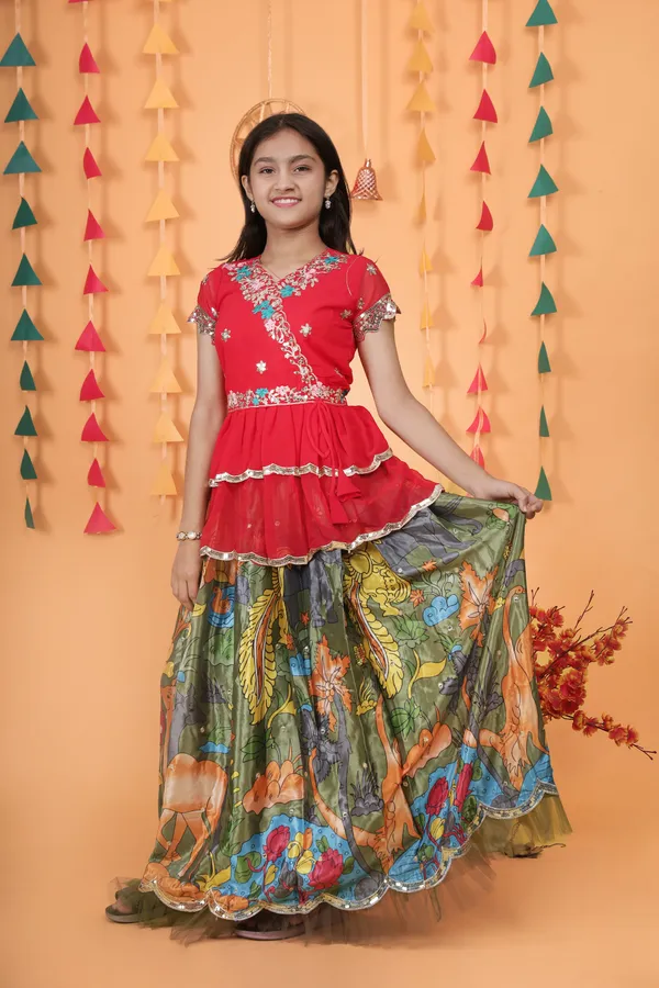 Green_New_Designer_Kedia_Style_Fully_Stitched_Lehenga_Set_For_Girls