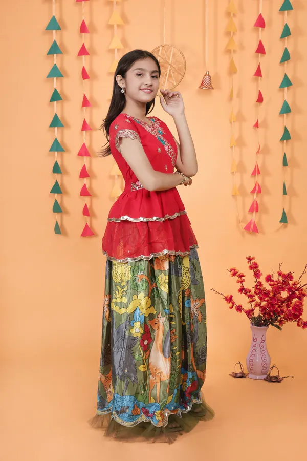 Green_New_Designer_Kedia_Style_Fully_Stitched_Lehenga_Set_For_Girls