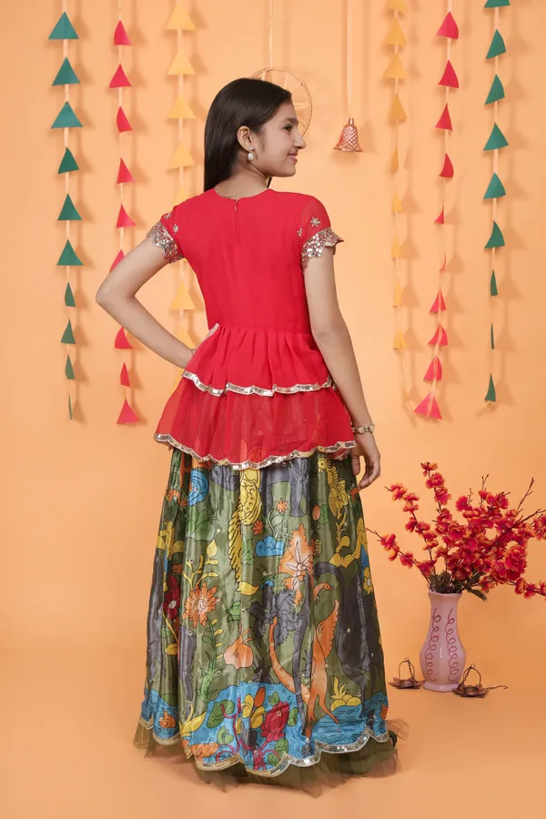 Green_New_Designer_Kedia_Style_Fully_Stitched_Lehenga_Set_For_Girls