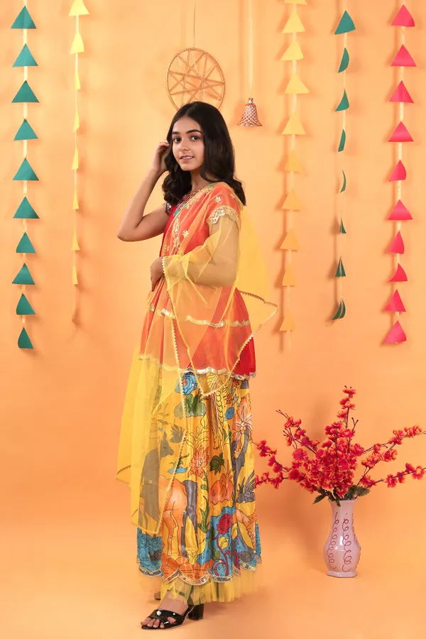 Yellow_New_Designer_Kedia_Style_Fully_Stitched_Lehenga_Set_For_Girls