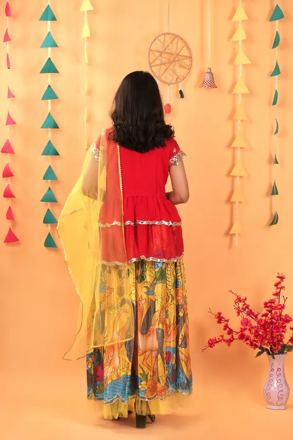 Yellow_New_Designer_Kedia_Style_Fully_Stitched_Lehenga_Set_For_Girls