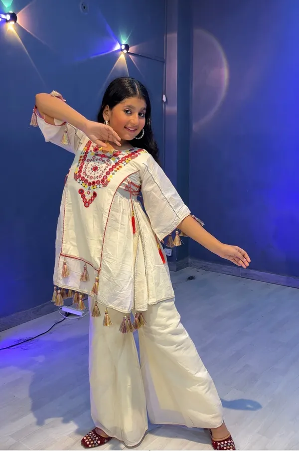 White_Pure_Khadi_Cotton_With_Real_Mirror_Work_Top-Palazzo_For_Girls