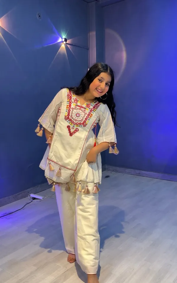 White_Pure_Khadi_Cotton_With_Real_Mirror_Work_Top-Palazzo_For_Girls