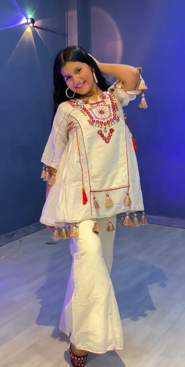 White_Pure_Khadi_Cotton_With_Real_Mirror_Work_Top-Palazzo_For_Girls