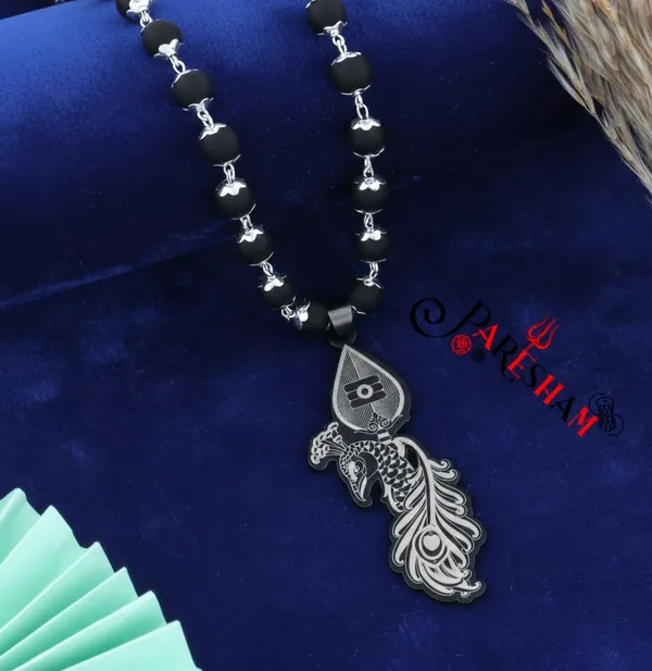 Karungali_Mala_with_Murugan_Vel_Peacock_Locket_Silver_Plated__|__Original_Karungali_Eony_Wood_Mala_Best_Quality