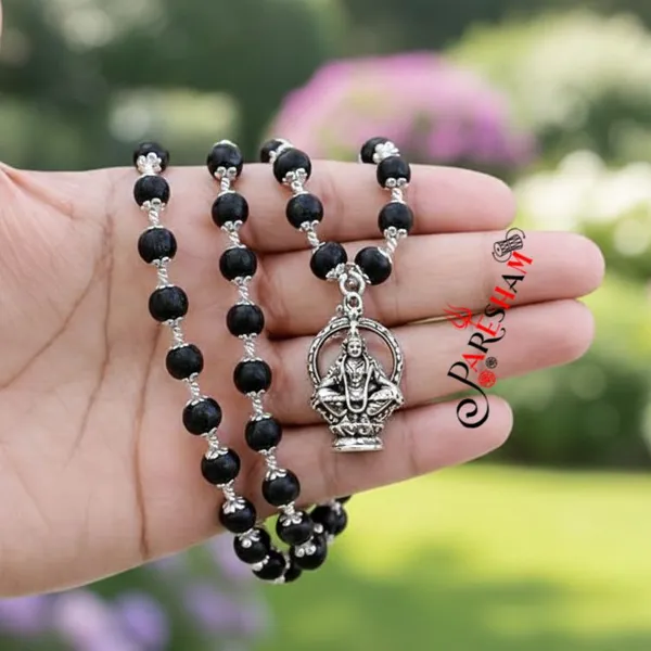 Karungali_Silver_Plated_Mala_with_Ayyappa_Swami_locket_|_Black_Ebony_Wood_Spiritual_Necklace_With_God_Aayappa_Locket_for_Men_&_Women_|_Protection,_Meditation,_Healing,_Energy_Balance_Original_Karungali_Mala_Premium_Quality