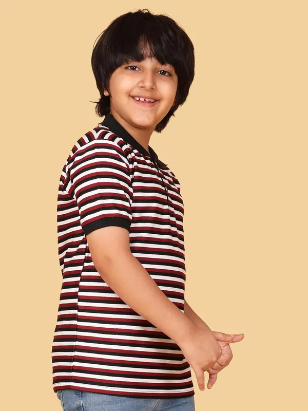 Wine_Striped_Cotton_Short_Sleeve_Round_Neck_T-Shirt_For_Boys