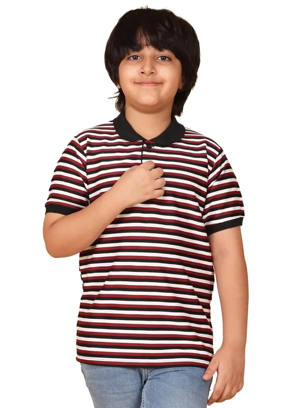Wine_Striped_Cotton_Short_Sleeve_Round_Neck_T-Shirt_For_Boys