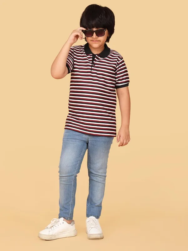 Wine_Striped_Cotton_Short_Sleeve_Round_Neck_T-Shirt_For_Boys