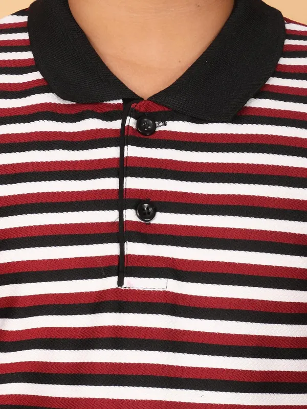 Wine_Striped_Cotton_Short_Sleeve_Round_Neck_T-Shirt_For_Boys