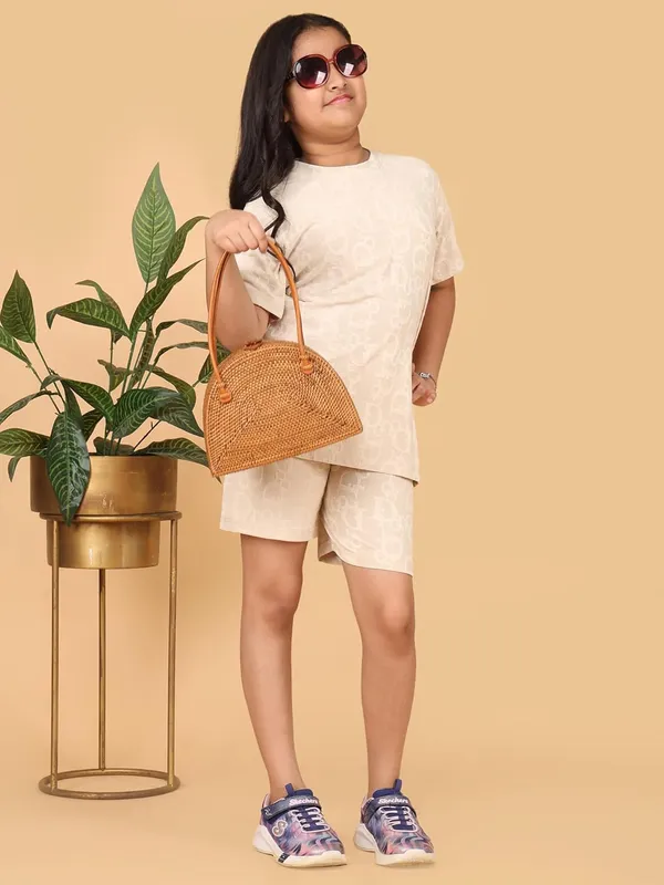 Camel_Cotton_Short_Sleeve_T-Shirt_With_Shorts_Co-Ord_Set_For_Girls