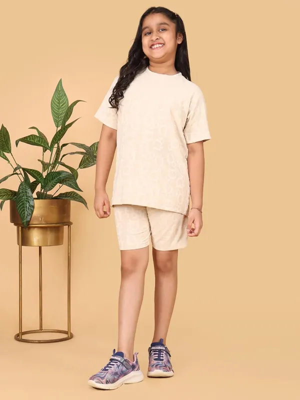 Camel_Cotton_Short_Sleeve_T-Shirt_With_Shorts_Co-Ord_Set_For_Girls