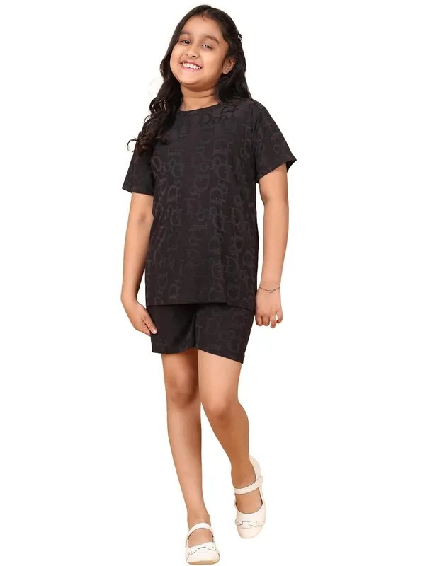 Black_Cotton_Short_Sleeve_T-Shirt_With_Shorts_Co-Ord_Set_For_Girls,_Casual_Summer_Outfit