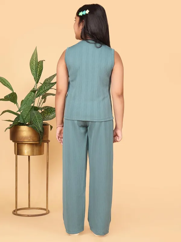 Green_Sleeveless_Ribbed_Co-Ord_Set_With_Wide_Leg_Pants_For_Girls