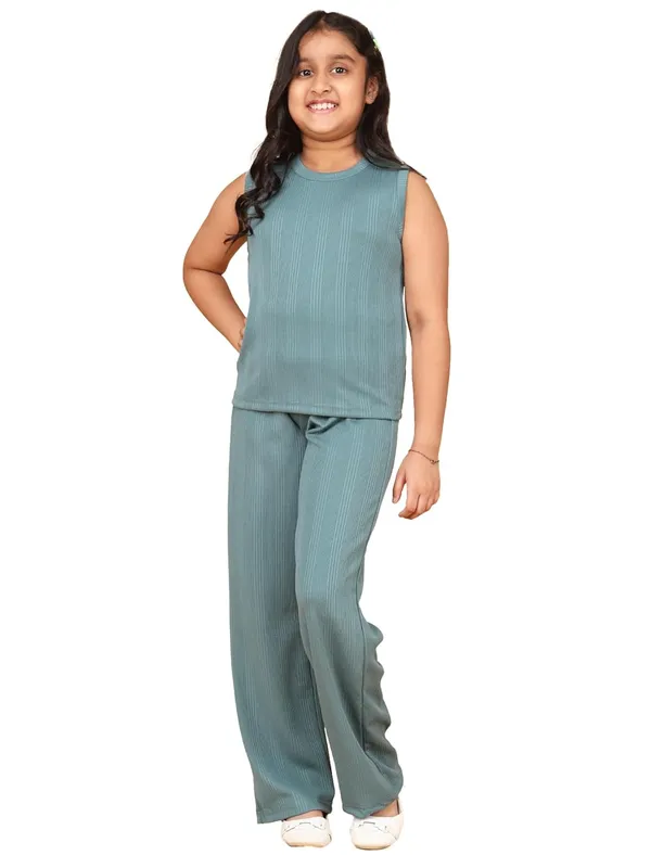 Green_Sleeveless_Ribbed_Co-Ord_Set_With_Wide_Leg_Pants_For_Girls