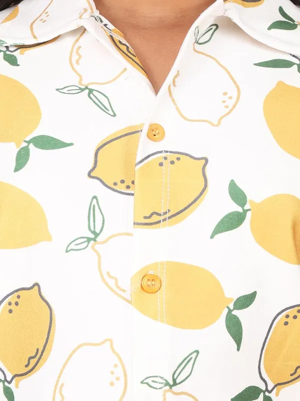 White_Lemon_Print_Cotton_Full_Sleeve_Shirt_With_Pants_Co-Ord_Set_For_Girls