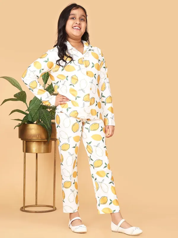 White_Lemon_Print_Cotton_Full_Sleeve_Shirt_With_Pants_Co-Ord_Set_For_Girls