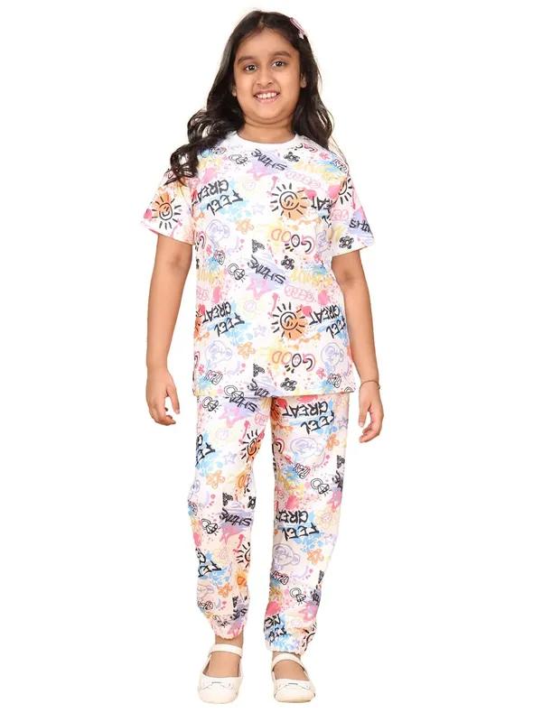 White_Graffiti_Print_Cotton_Jersey_T-Shirt_And_Pants_Co-Ord_Set_For_Kids
