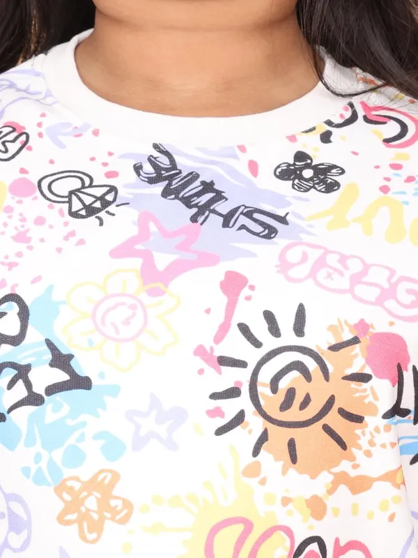 White_Graffiti_Print_Cotton_Jersey_T-Shirt_And_Pants_Co-Ord_Set_For_Kids