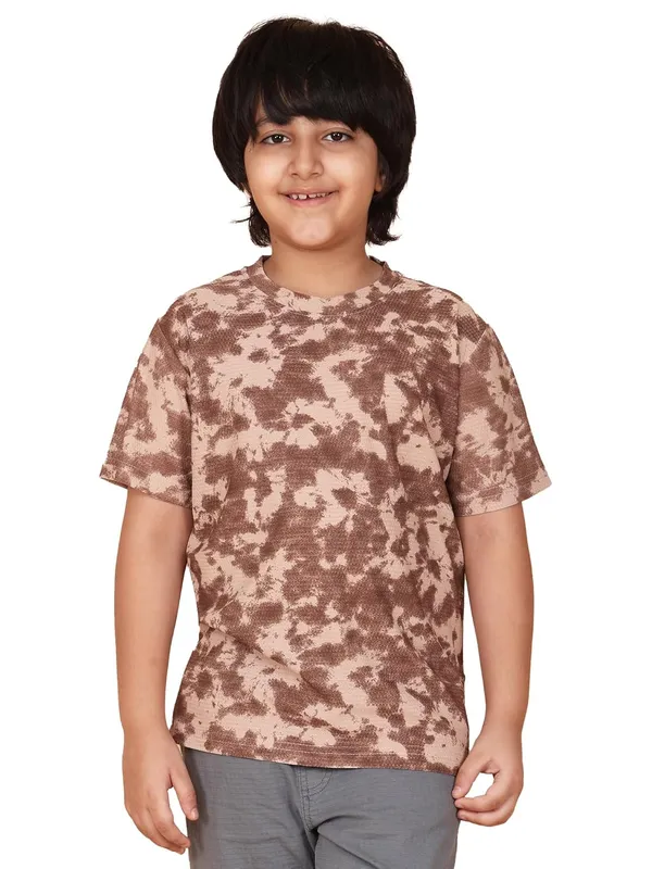 Brown_Soft_Cotton_Casual_Crew_Neck_Short_Sleeve_T-Shirt_For_Boys