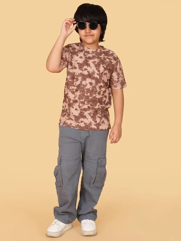 Brown_Soft_Cotton_Casual_Crew_Neck_Short_Sleeve_T-Shirt_For_Boys