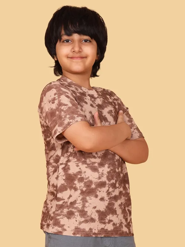 Brown_Soft_Cotton_Casual_Crew_Neck_Short_Sleeve_T-Shirt_For_Boys