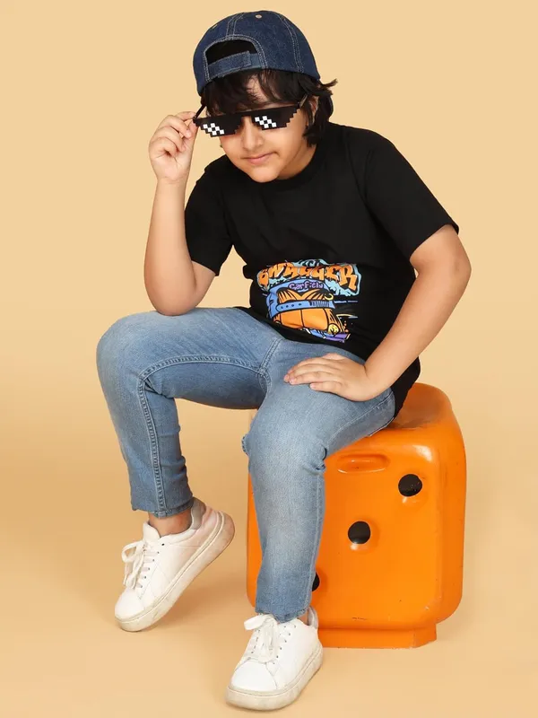 Black_Cotton_Cartoon_Graphic_Print_Short_Sleeve_Crew_Neck_T-Shirt,_Casual_Wear,_Summer_Style_&_Gifting_For_Boys