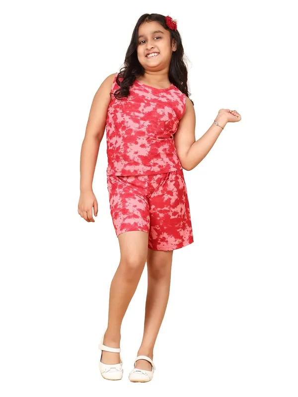 Red_Cotton_Jersey_Short_Sleeve_T-Shirt_With_Shorts_Summer_Set_For_Girls,_Regular_Fit,_Casual_Wear