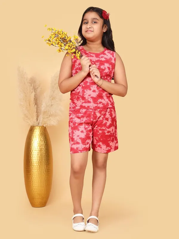 Red_Cotton_Jersey_Short_Sleeve_T-Shirt_With_Shorts_Summer_Set_For_Girls,_Regular_Fit,_Casual_Wear
