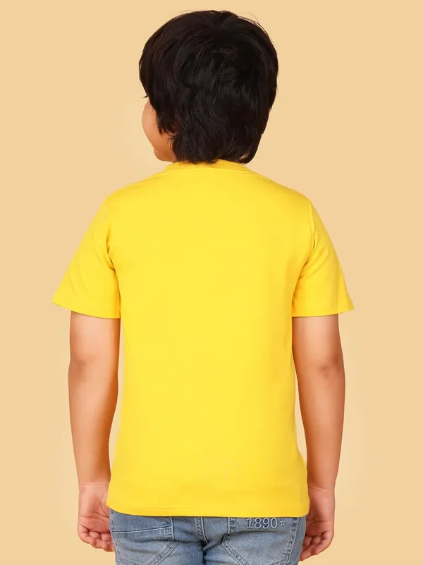Yellow_Cotton_Graphic_Print_Spider_Design_Round_Neck_Half_Sleeve_T-Shirt_For_Kids