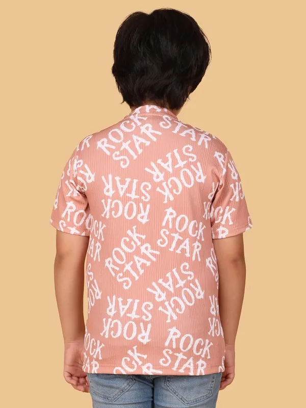 Peach_Cotton_Rock_Star_Print_Short_Sleeve_Round_Neck_T-Shirt,_Regular_Fit,_Casual_Wear_For_Kids