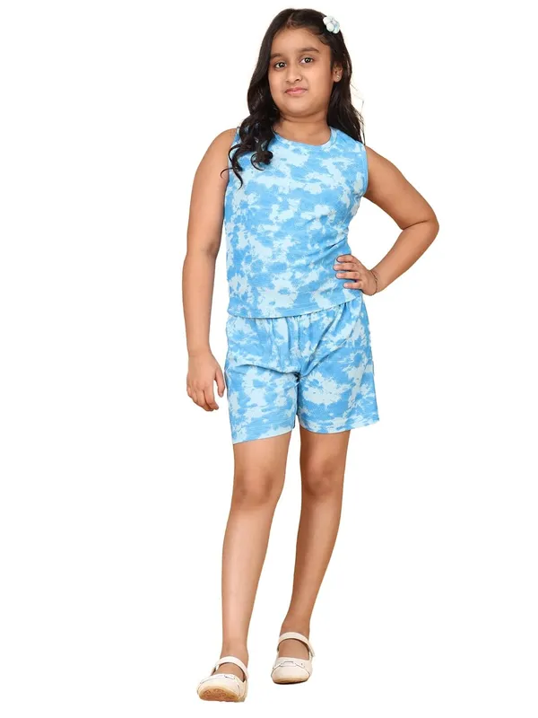 Blue_Cotton_Jersey_Summer_Set_For_Girls,_Short_Sleeve_T-Shirt_With_Shorts,_Regular_Fit,_Casual_Wear
