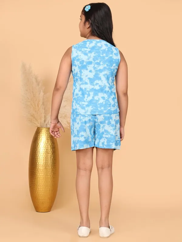 Blue_Cotton_Jersey_Summer_Set_For_Girls,_Short_Sleeve_T-Shirt_With_Shorts,_Regular_Fit,_Casual_Wear