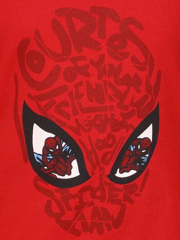 Red_Cotton_Round_Neck_Half_Sleeve_Spider_Graphic_Print_T-Shirt_For_Kids,_Regular_Fit,_Casual_Wear