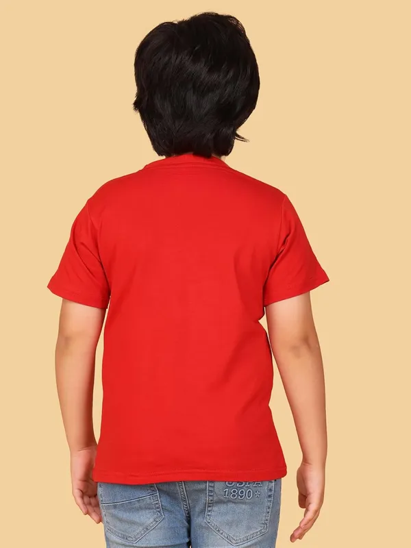 Red_Cotton_Round_Neck_Half_Sleeve_Spider_Graphic_Print_T-Shirt_For_Kids,_Regular_Fit,_Casual_Wear