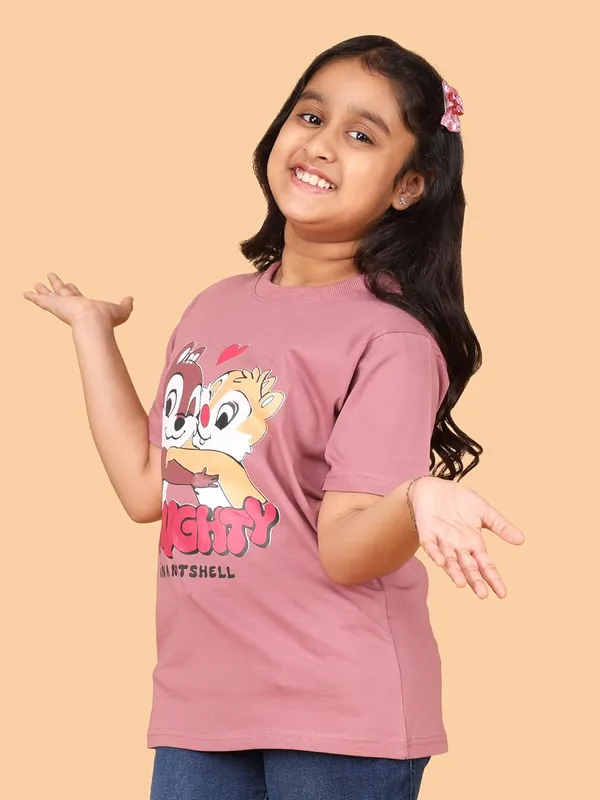 Peach_Cotton_Round_Neck_Half_Sleeve_Cartoon_Character_Print_T-Shirt_For_Kids