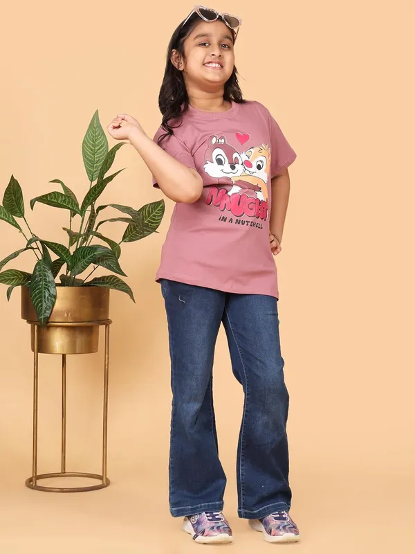 Peach_Cotton_Round_Neck_Half_Sleeve_Cartoon_Character_Print_T-Shirt_For_Kids