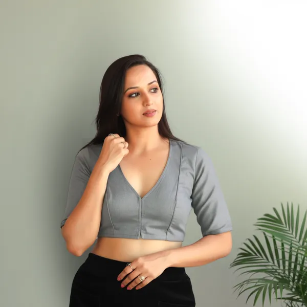 Grey_Rozana_Pure_Cotton_Short_Sleeve_Blouse
