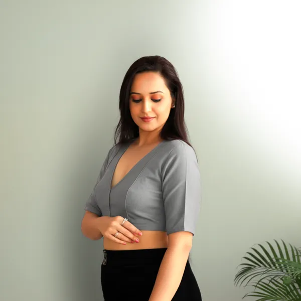 Grey_Rozana_Pure_Cotton_Short_Sleeve_Blouse