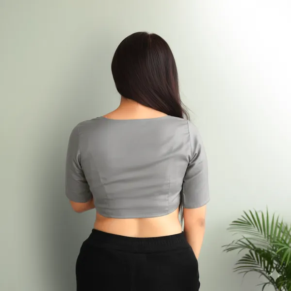 Grey_Rozana_Pure_Cotton_Short_Sleeve_Blouse