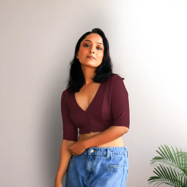 Brown_Rozana_Pure_Cotton_Short_Sleeve_Blouse